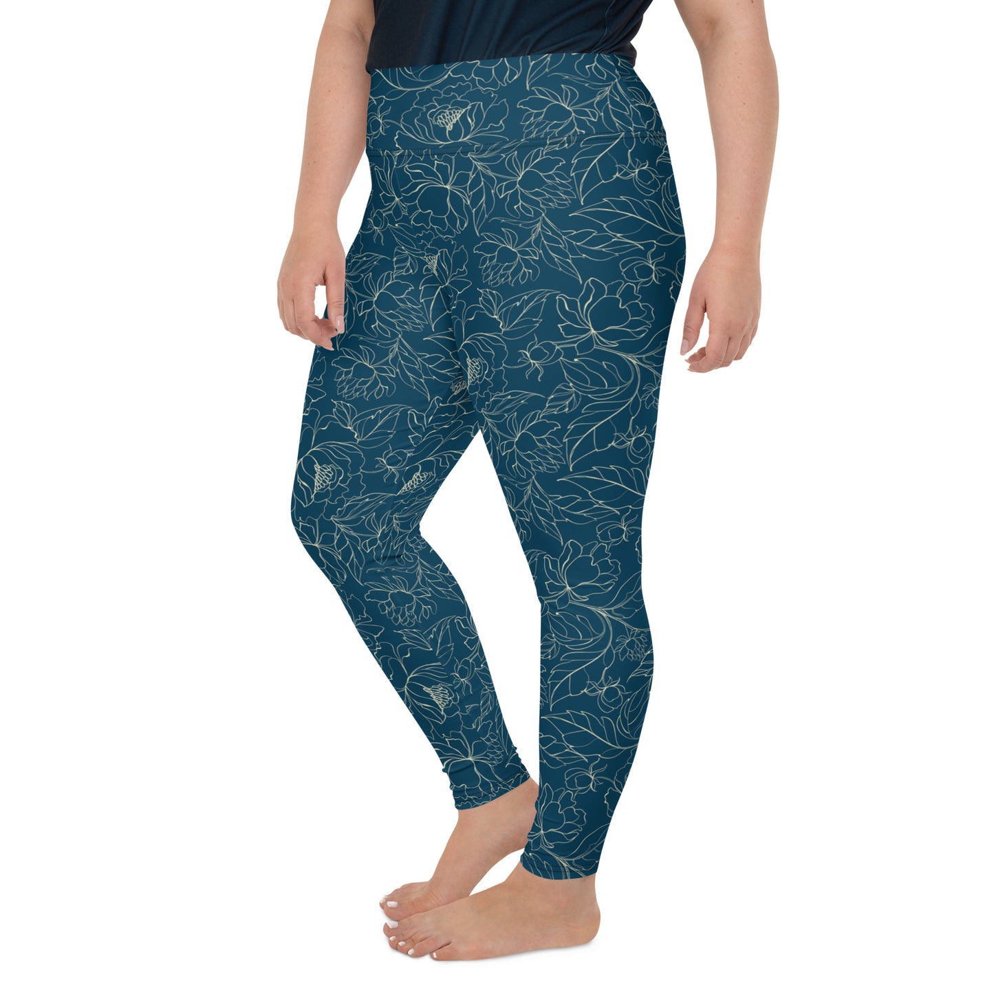 Turquoise Blossom Delight High-Waisted Plus Size Leggings