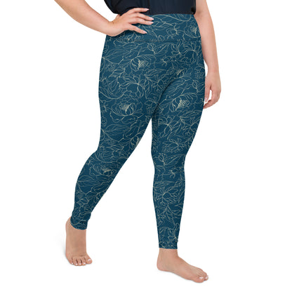 Turquoise Blossom Delight High-Waisted Plus Size Leggings