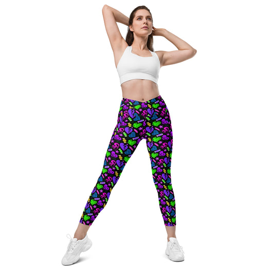 Adorable Multicolored Heart Pattern Crossover Pocket Leggings