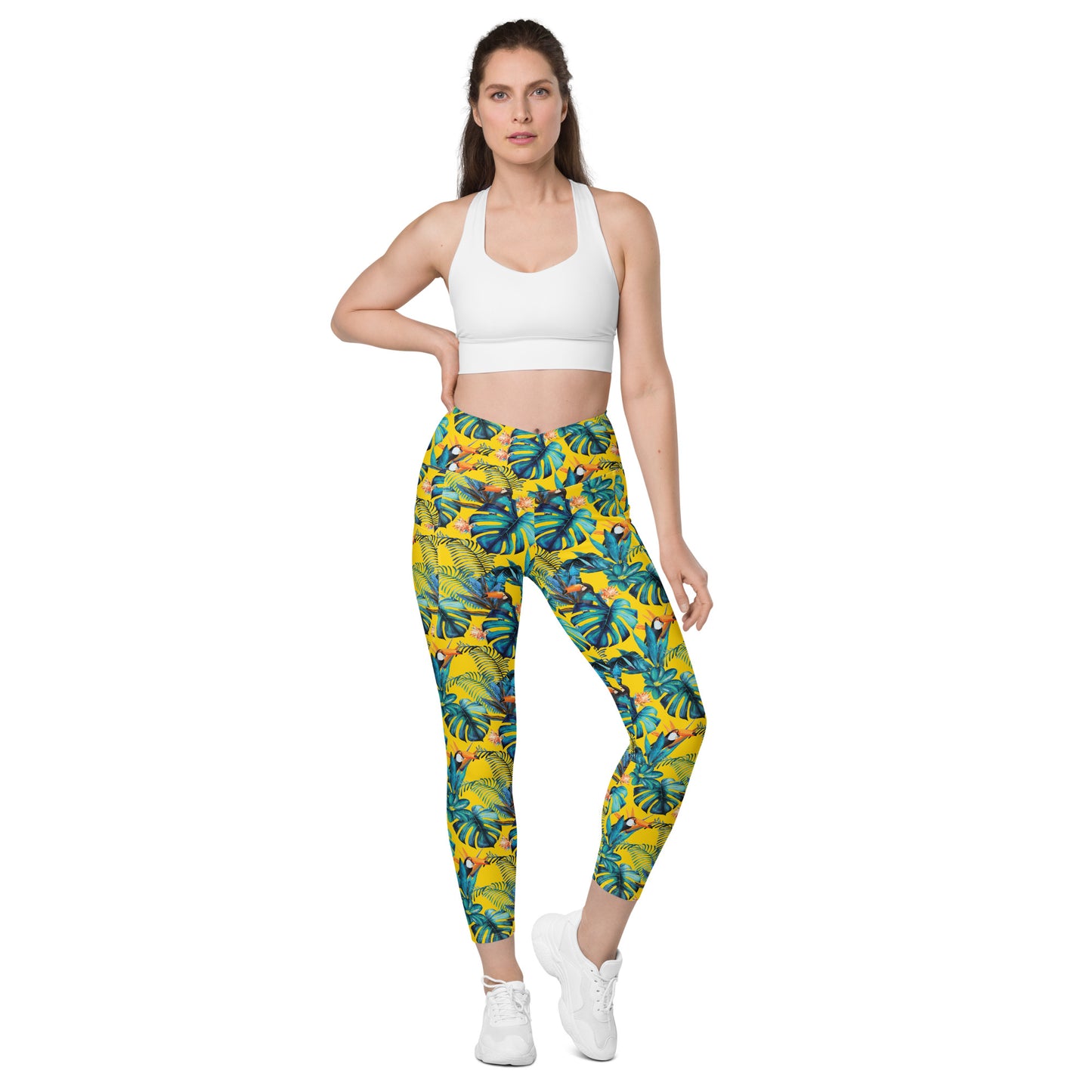 Lemon Leaf High-Waisted Crossover Pocket Leggings