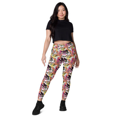 Pastel Marbling High-Waisted Crossover Pocket Leggings