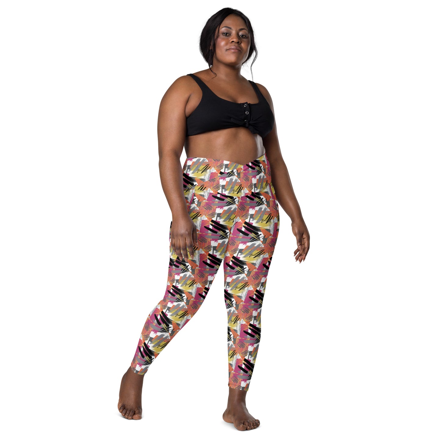 Pastel Marbling High-Waisted Crossover Pocket Leggings