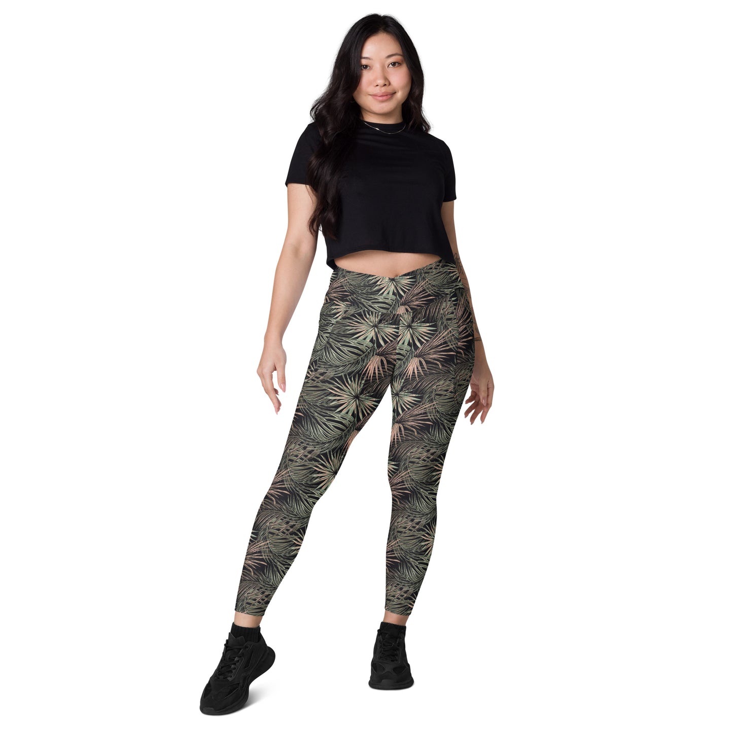 Nocturnal Bloom Black Crossover Pocket Leggings