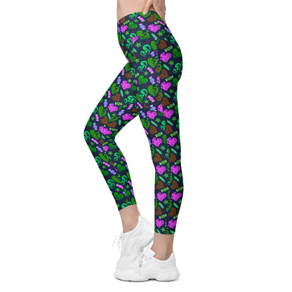 Funky Navy Patterned Crossover Pocket Leggings