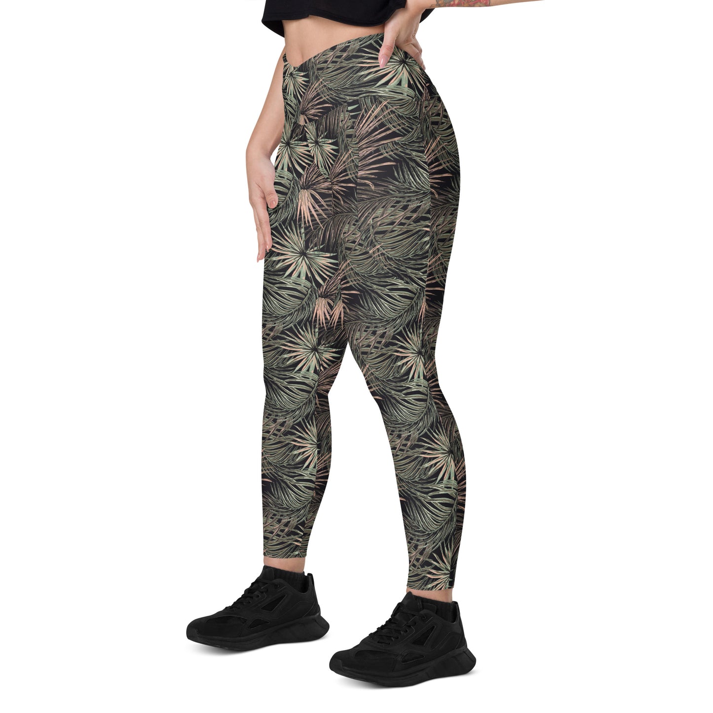 Nocturnal Bloom Black Crossover Pocket Leggings