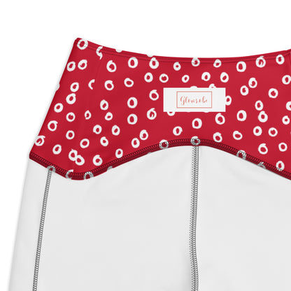 Activewear Crossover Red Dotted High-Waisted Pocket Leggings