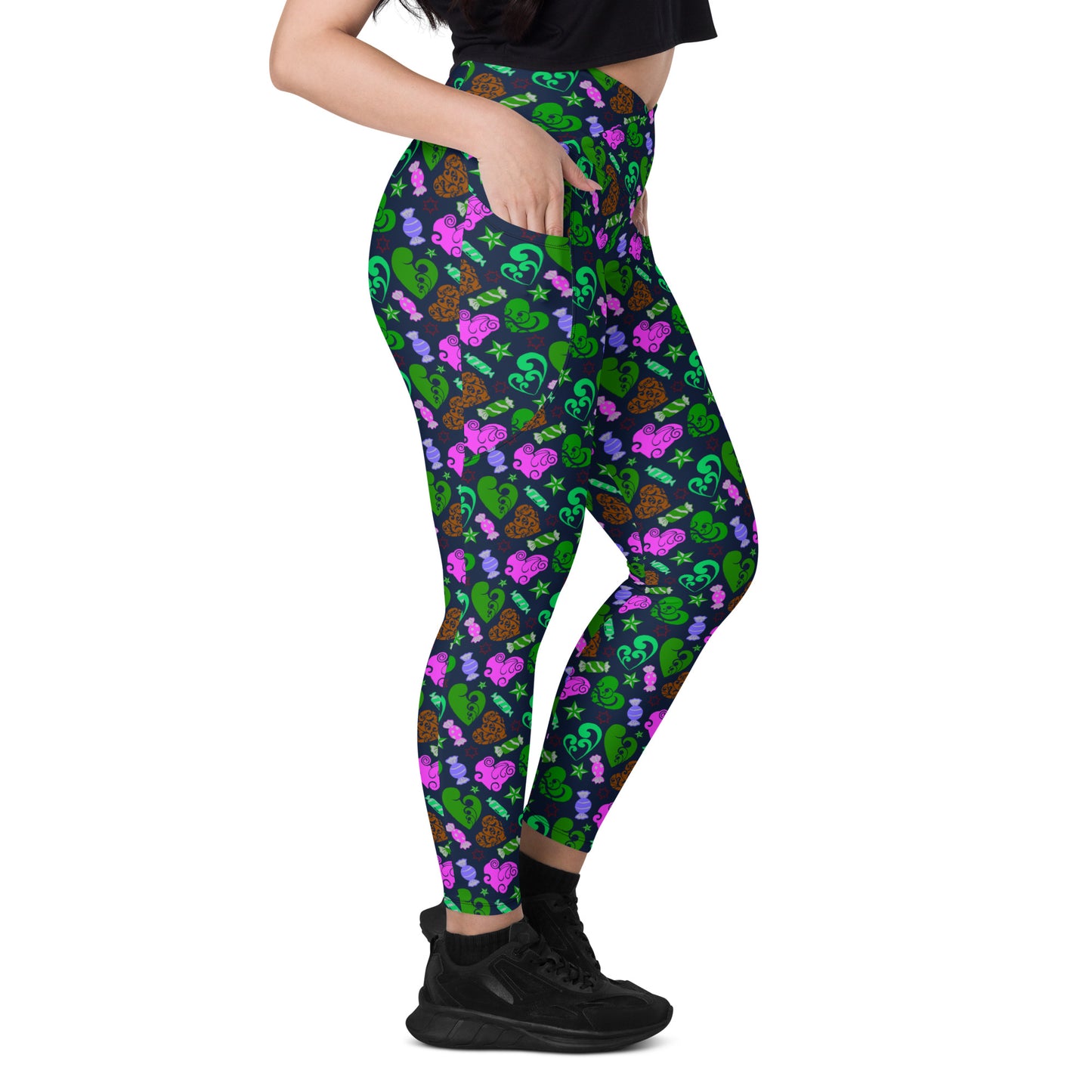 Funky Navy Patterned Crossover Pocket Leggings