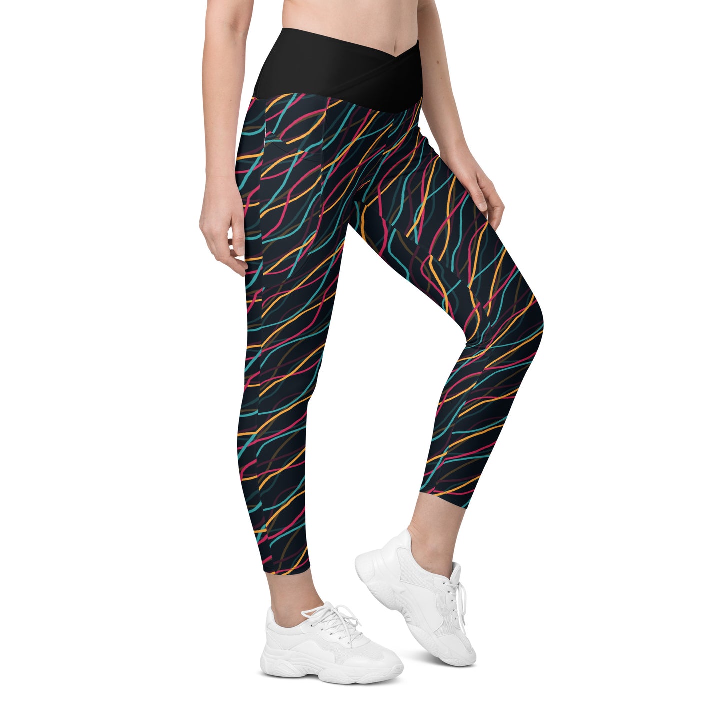 Inkblot Intrigue Black Crossover Pocket Leggings