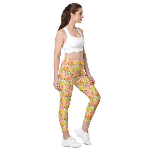 Floral Mosaic Crossover Pocket Leggings