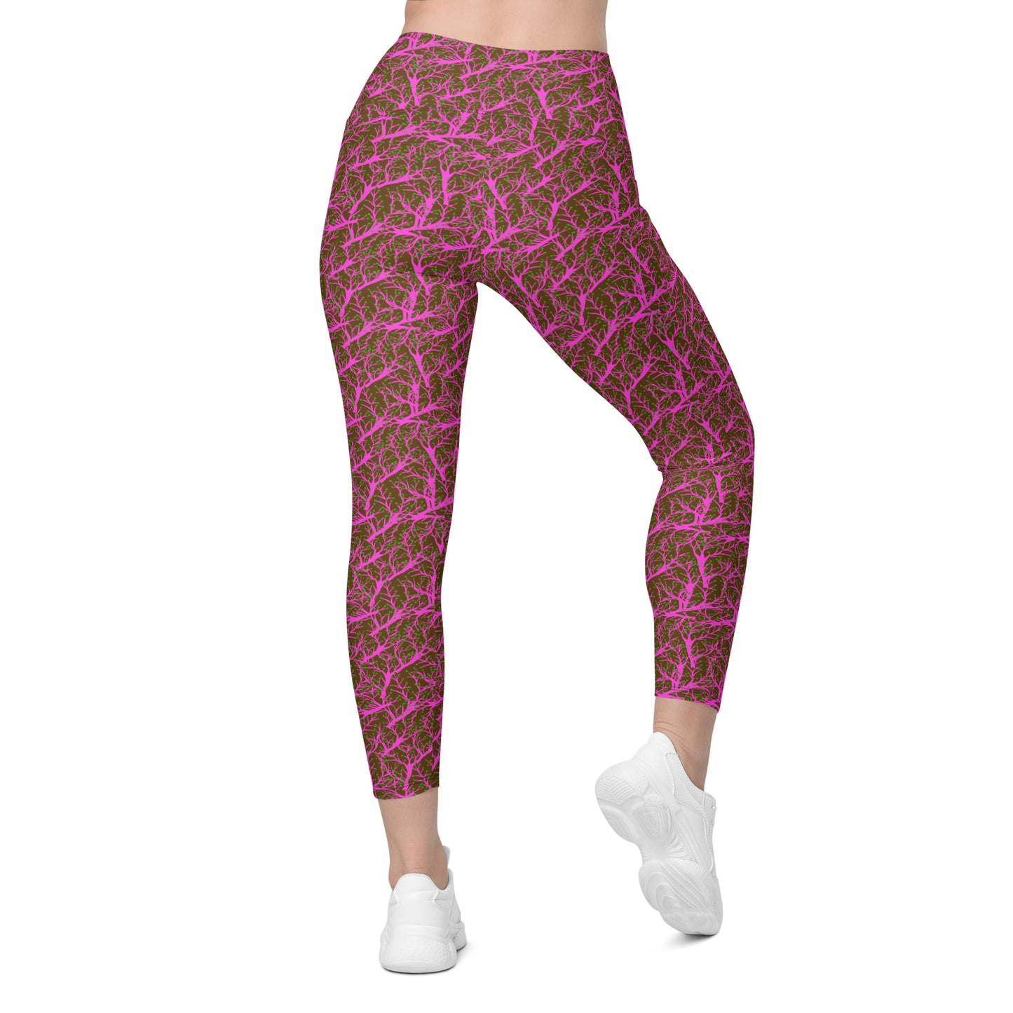 High-Waisted Charming Printed Brown Pocket Leggings