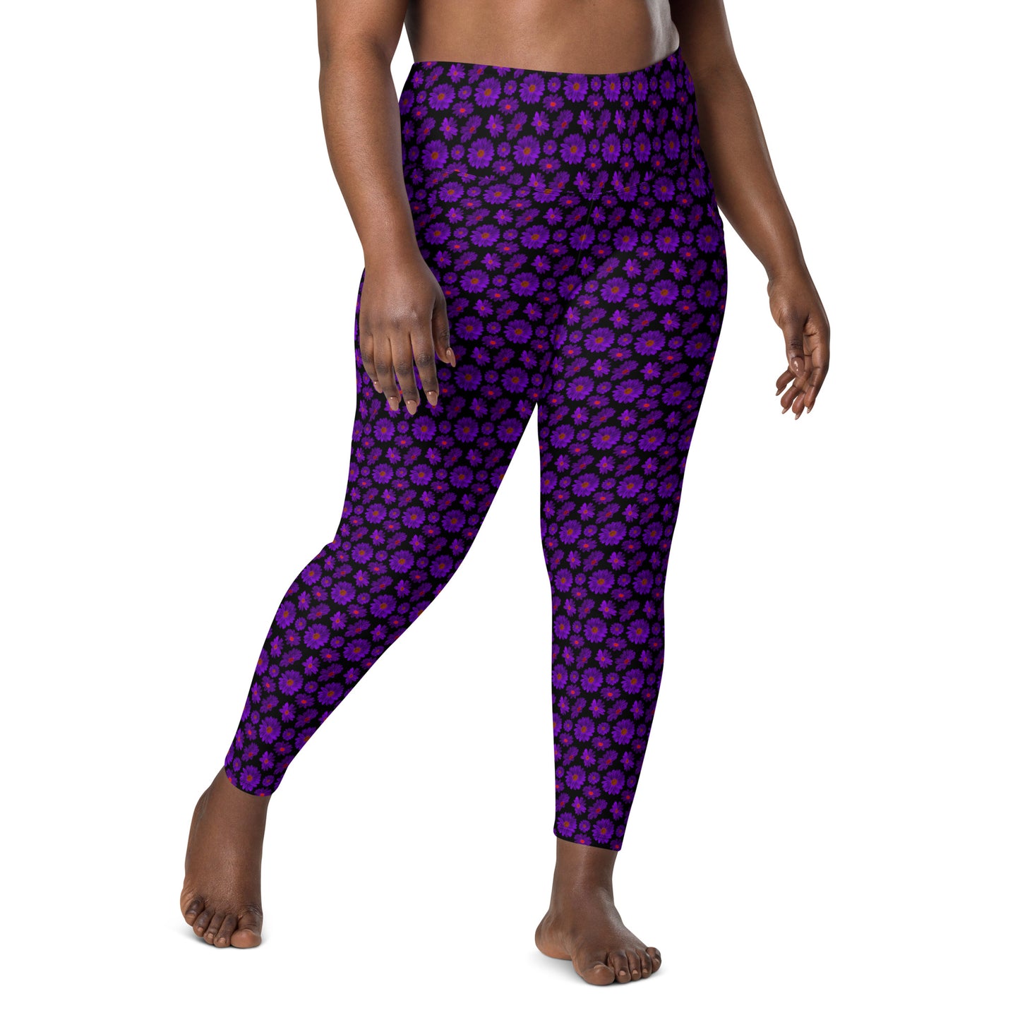 Black & Purple Floral High-Waisted Pocket Leggings