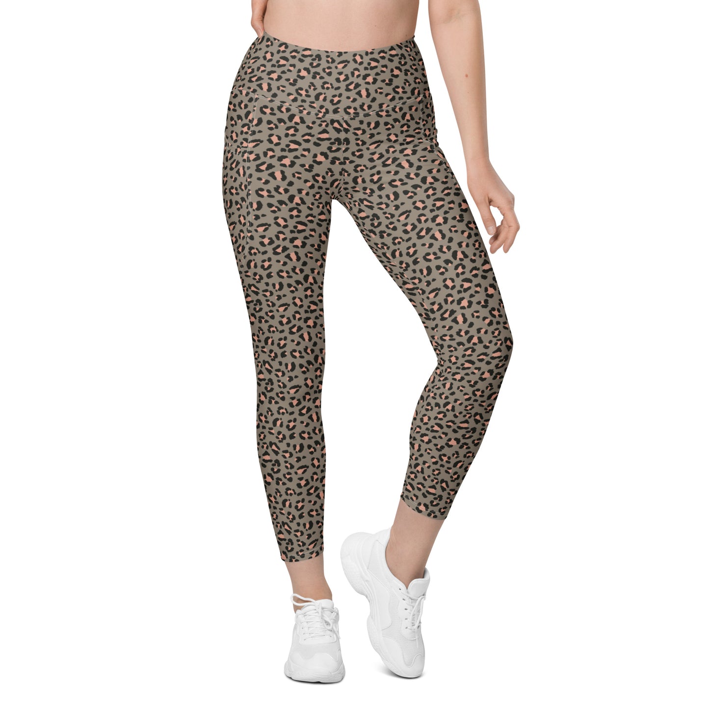 Grey Leopard High-Waisted Pocket Leggings