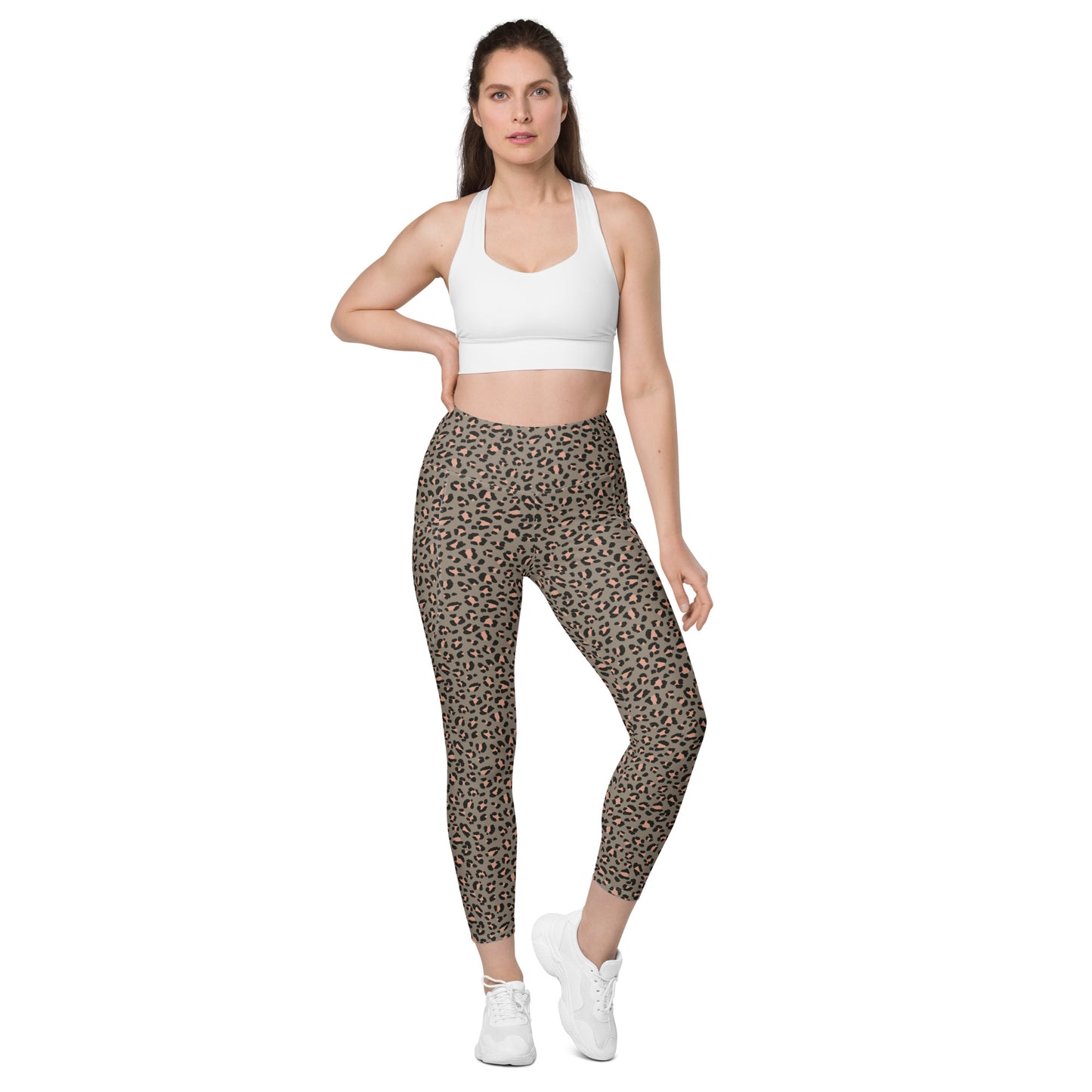 Grey Leopard High-Waisted Pocket Leggings