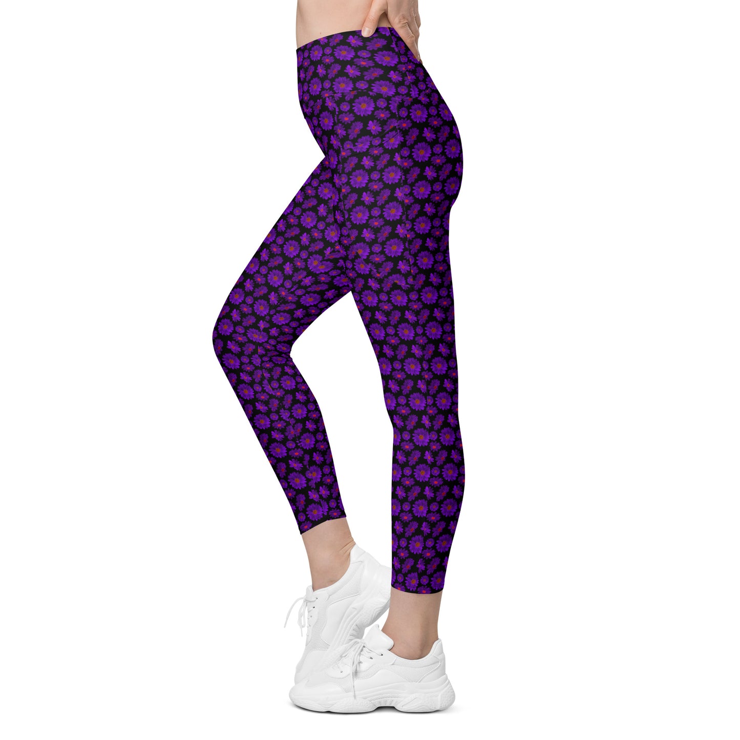 Black & Purple Floral High-Waisted Pocket Leggings