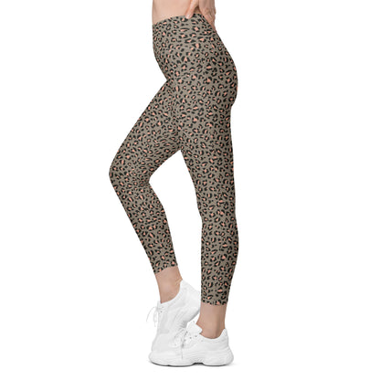 Grey Leopard High-Waisted Pocket Leggings