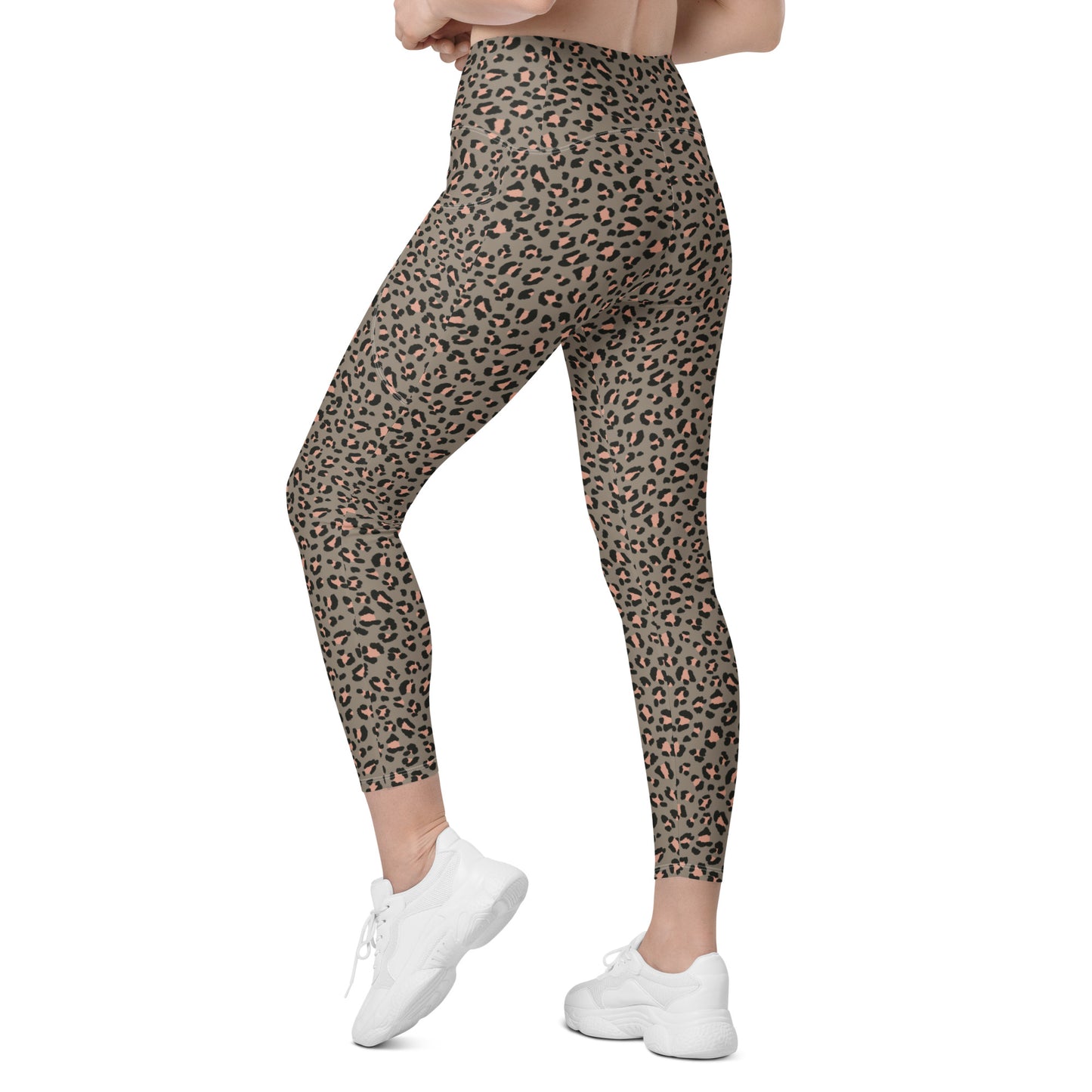 Grey Leopard High-Waisted Pocket Leggings