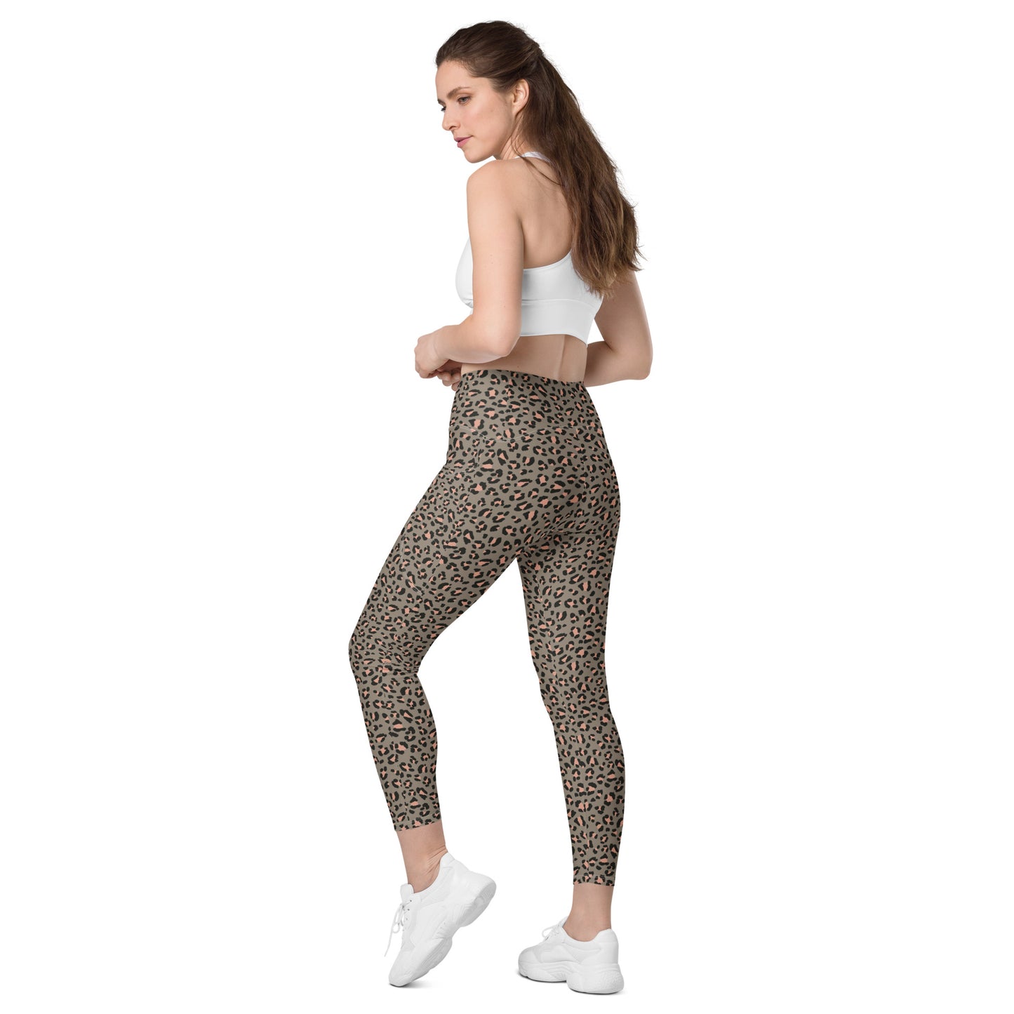 Grey Leopard High-Waisted Pocket Leggings