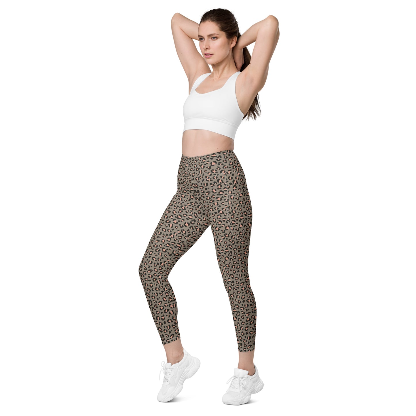 Grey Leopard High-Waisted Pocket Leggings