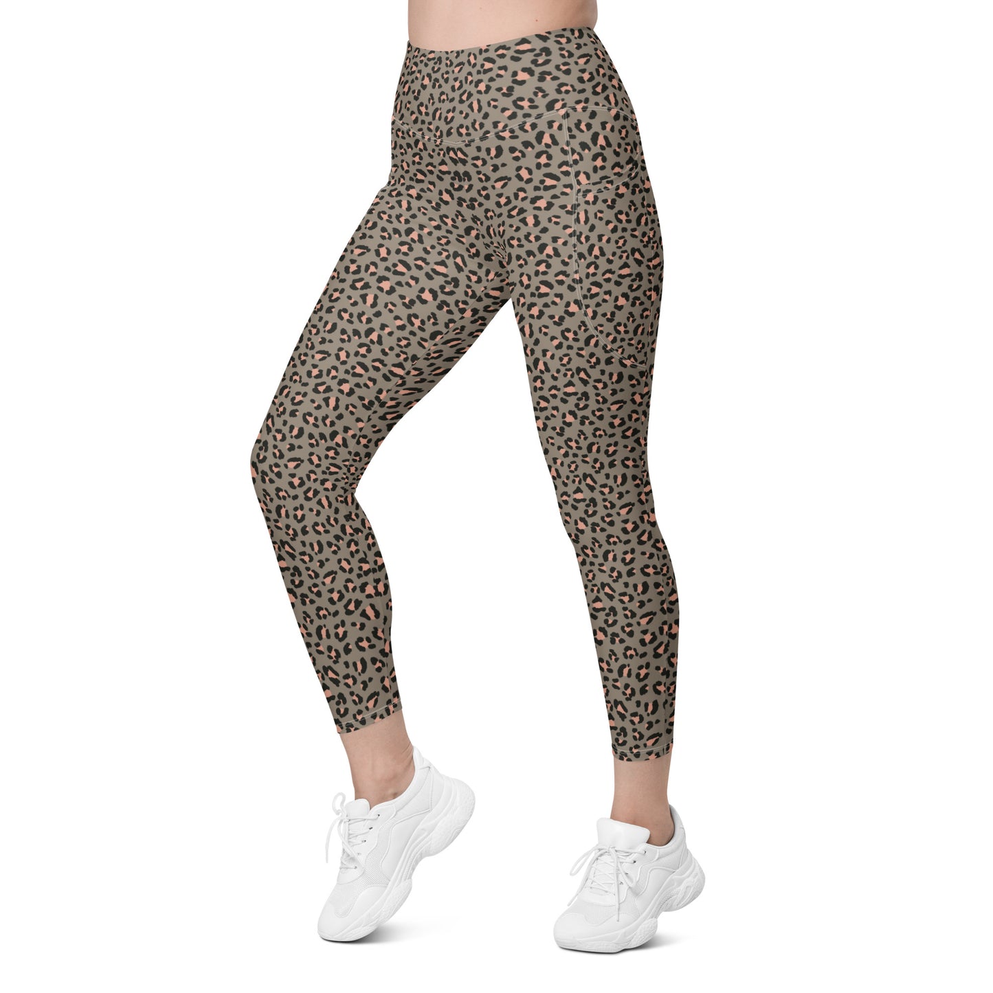 Grey Leopard High-Waisted Pocket Leggings