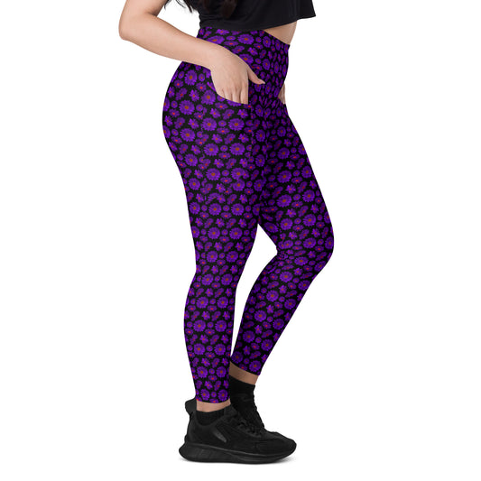 Black & Purple Floral High-Waisted Pocket Leggings