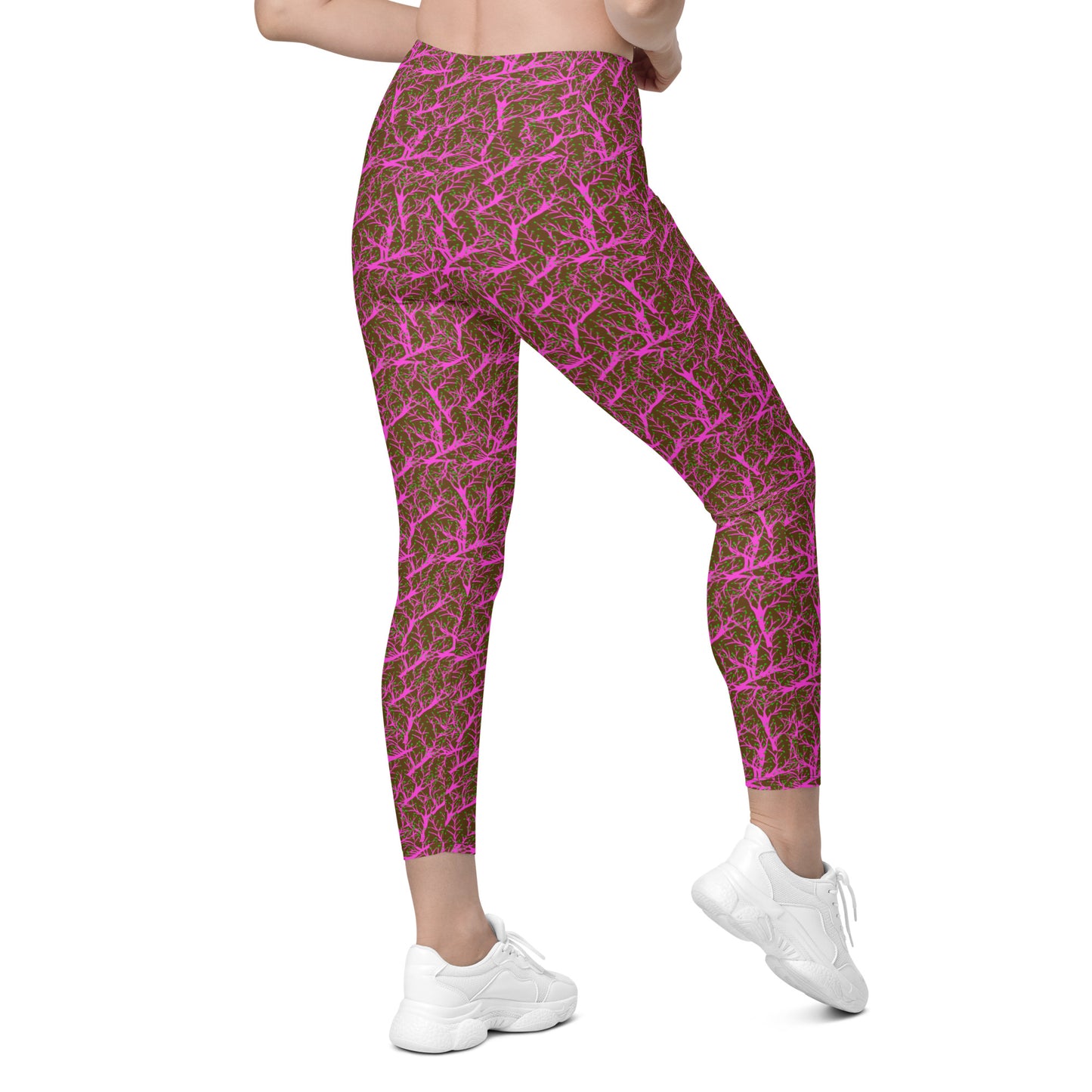 High-Waisted Charming Printed Brown Pocket Leggings