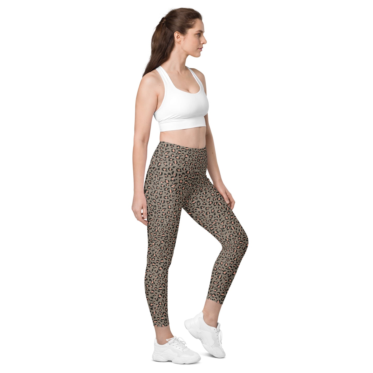 Grey Leopard High-Waisted Pocket Leggings