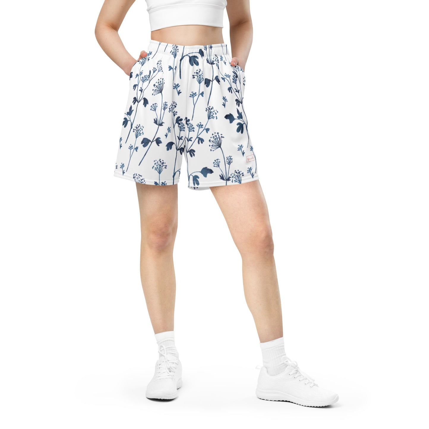 Botanical Blue Leaf Mesh Shorts