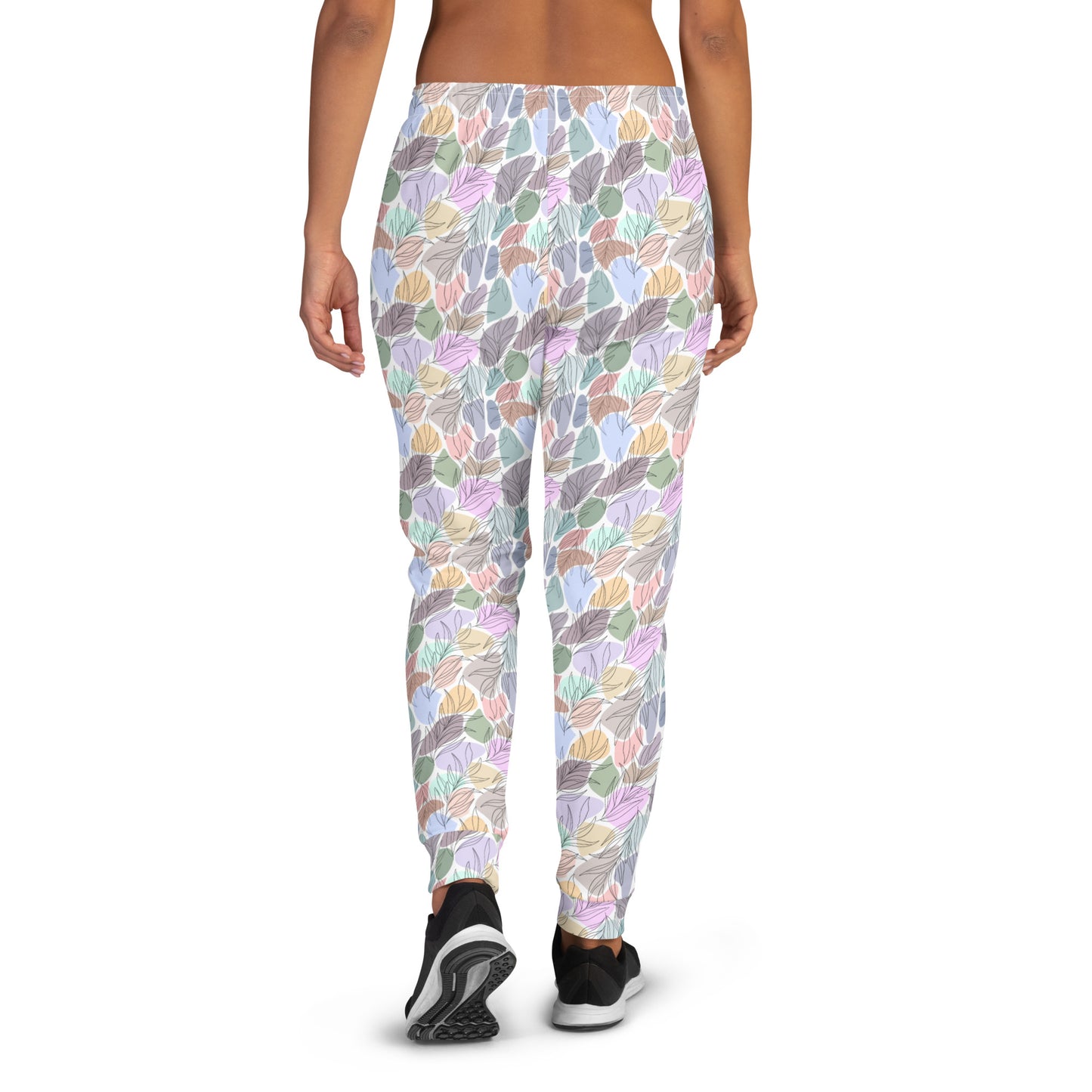 White Tropical Leaf Design Women's Joggers