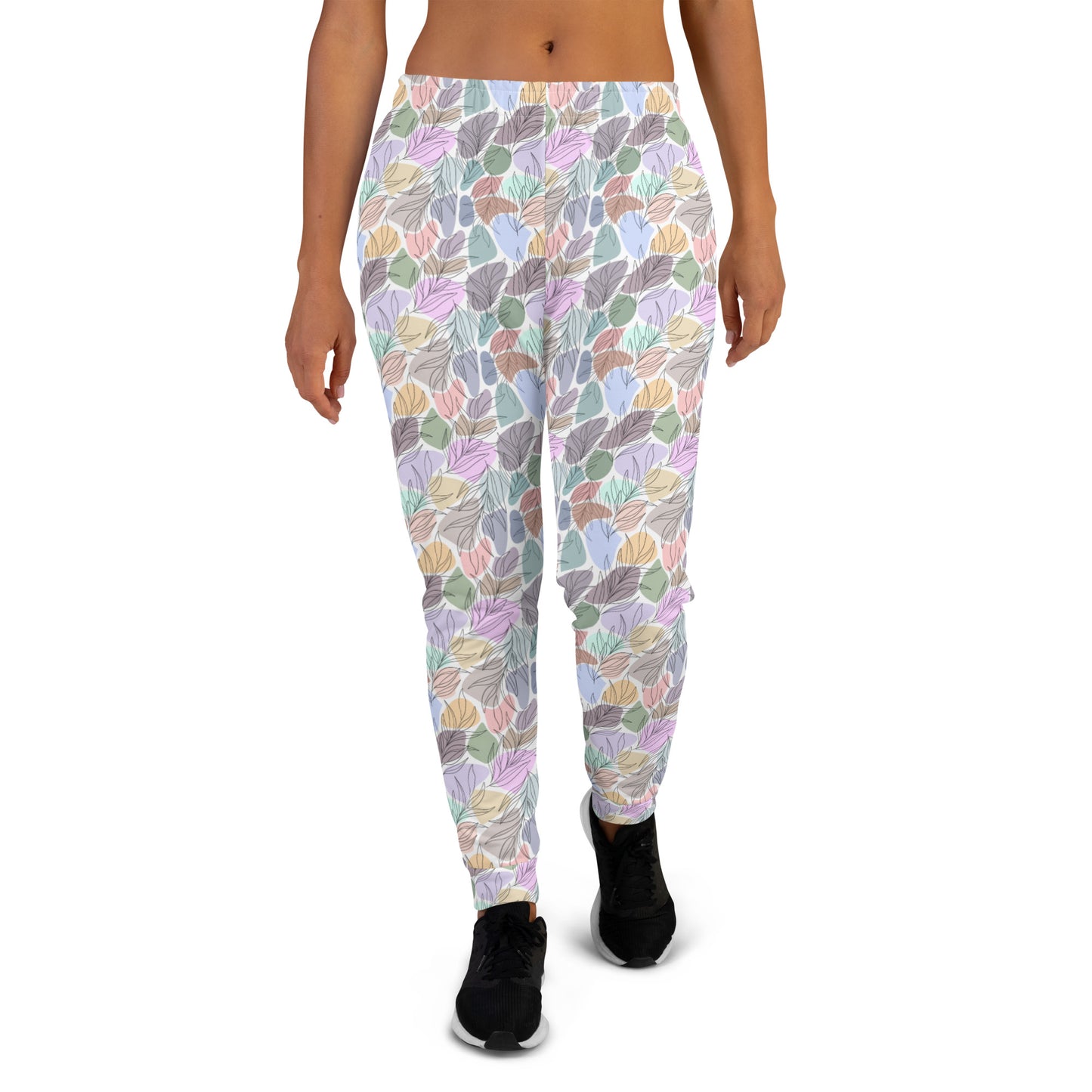 White Tropical Leaf Design Women's Joggers