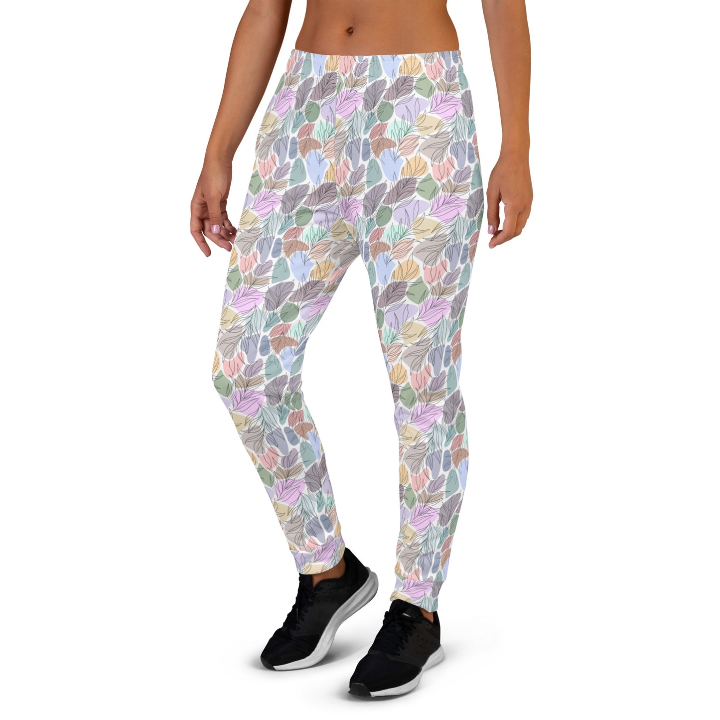 White Tropical Leaf Design Women's Joggers