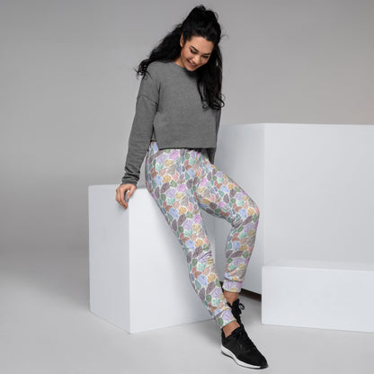 White Tropical Leaf Design Women's Joggers