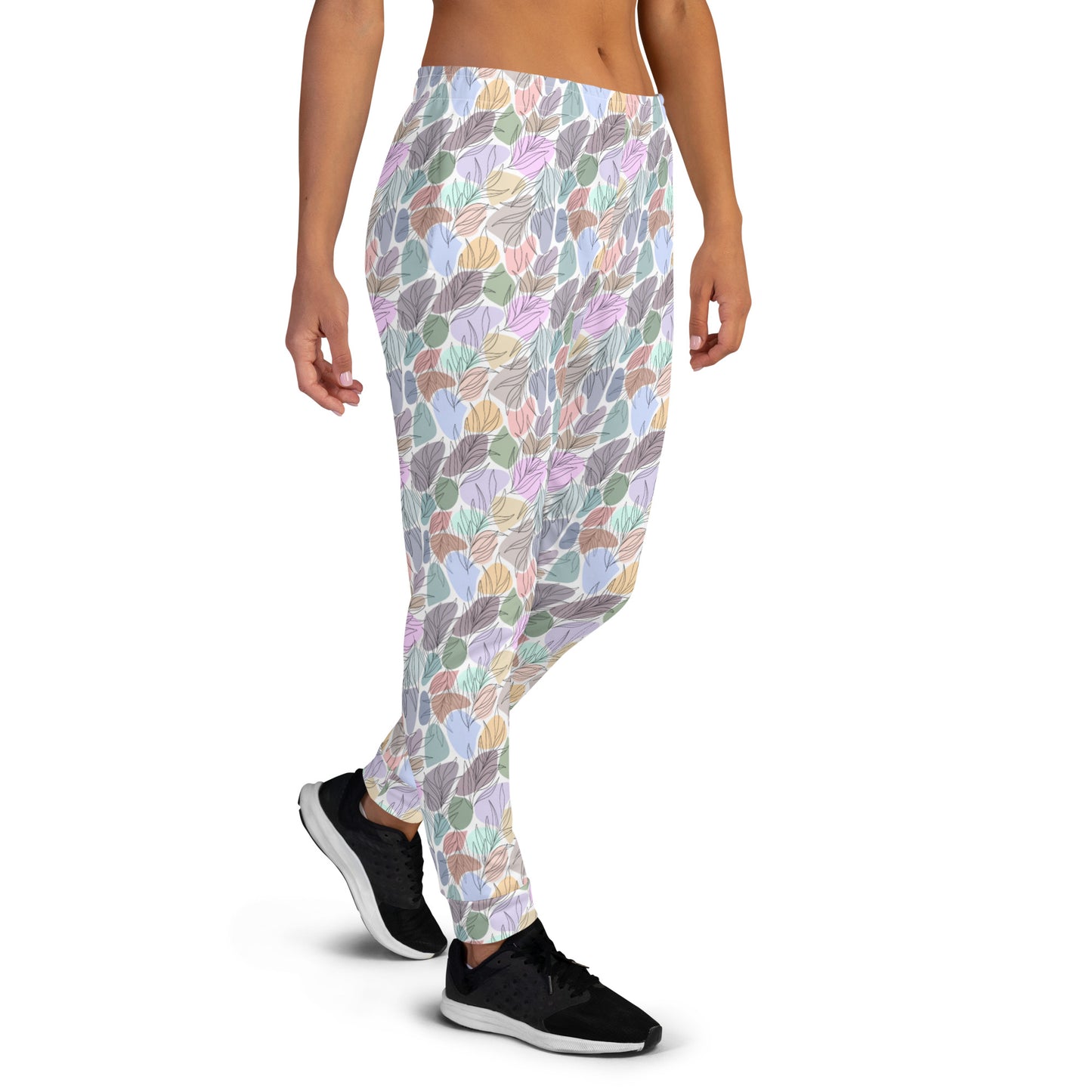 White Tropical Leaf Design Women's Joggers