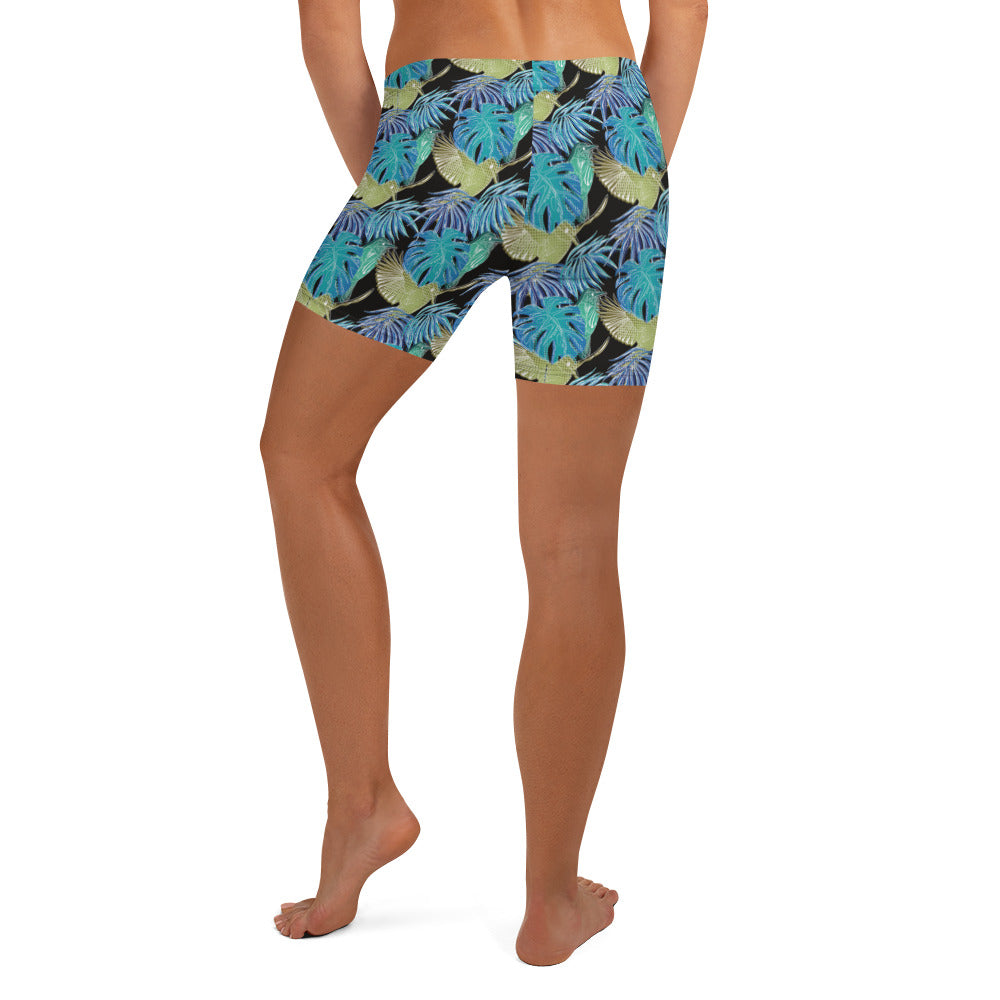 Blue Leaf Eclipse Mid-Rise Shorts