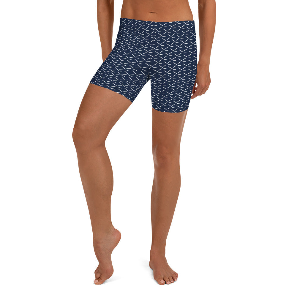 Geometric Groove Navy Mid-Rise Shorts