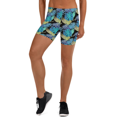 Blue Leaf Eclipse Mid-Rise Shorts