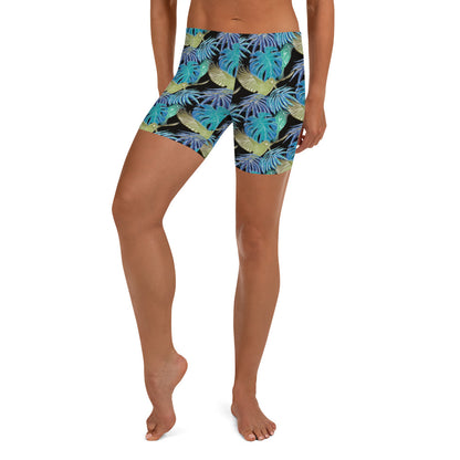 Blue Leaf Eclipse Mid-Rise Shorts