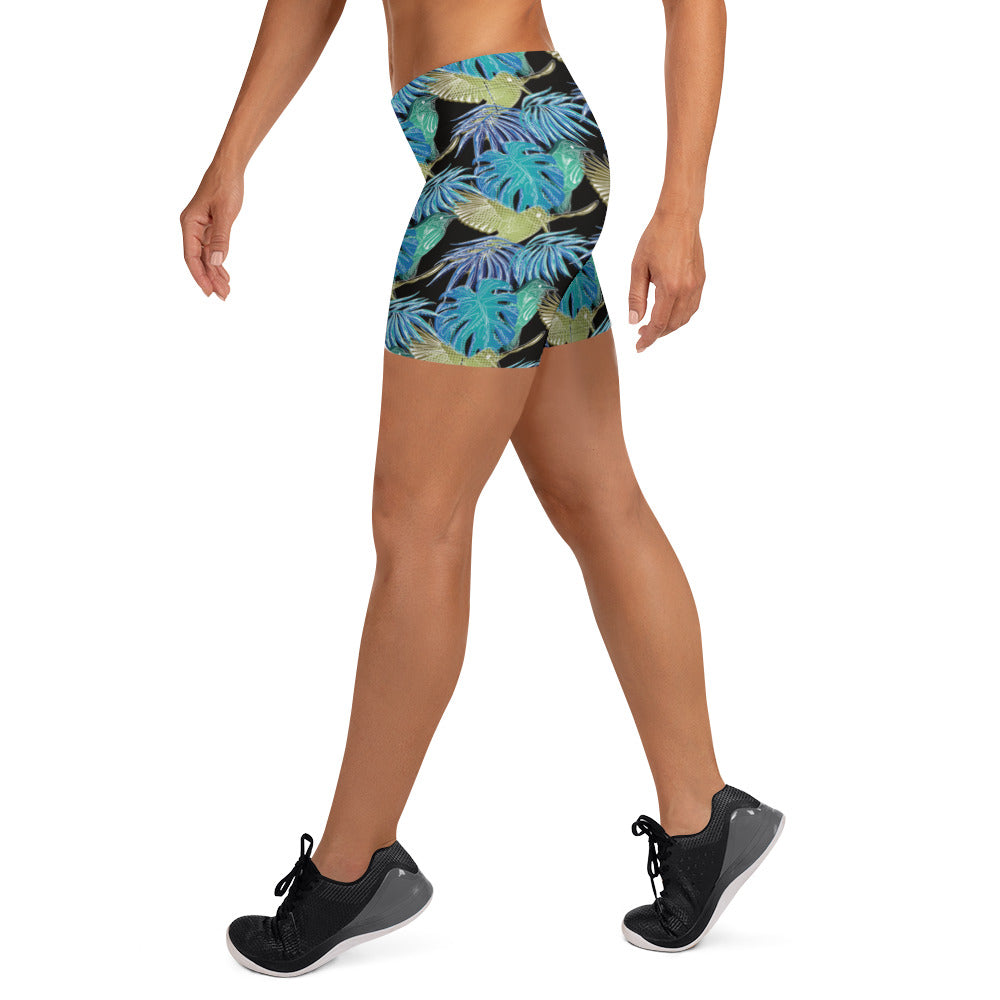 Blue Leaf Eclipse Mid-Rise Shorts