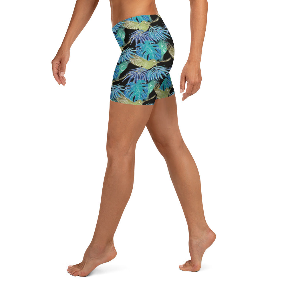 Blue Leaf Eclipse Mid-Rise Shorts