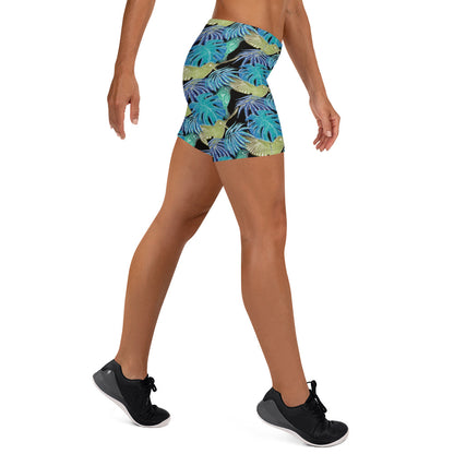 Blue Leaf Eclipse Mid-Rise Shorts