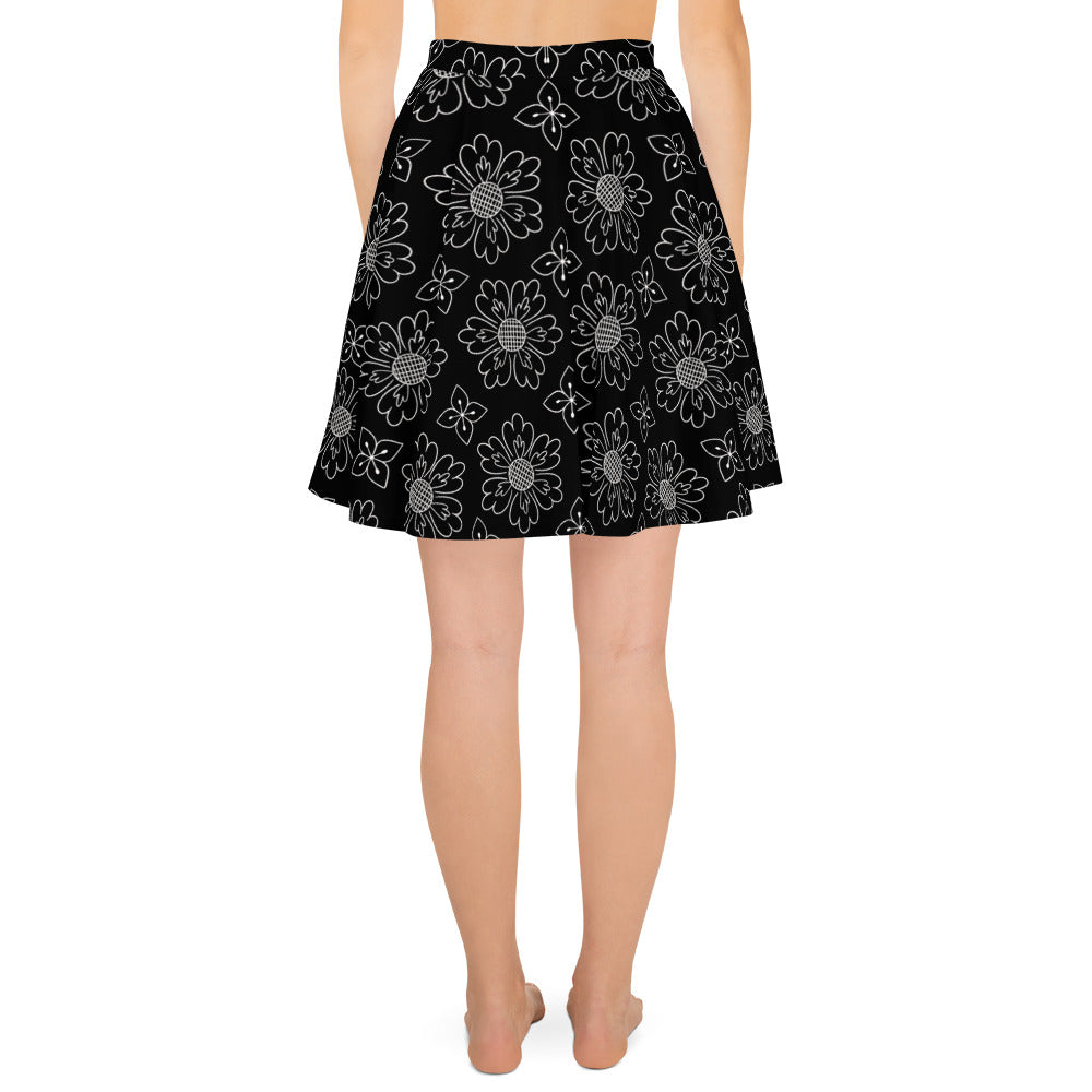 Lovely Flower Black Print Skater Skirt