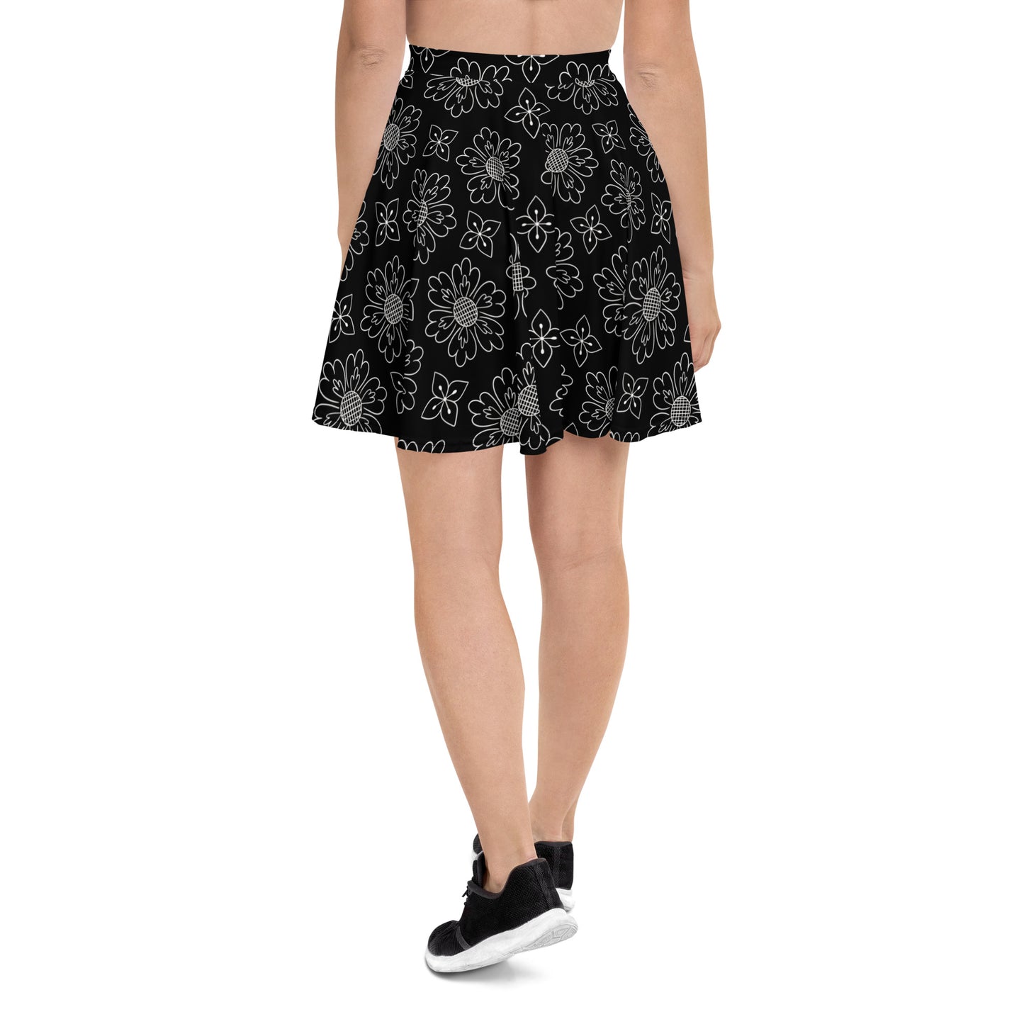 Lovely Flower Black Print Skater Skirt