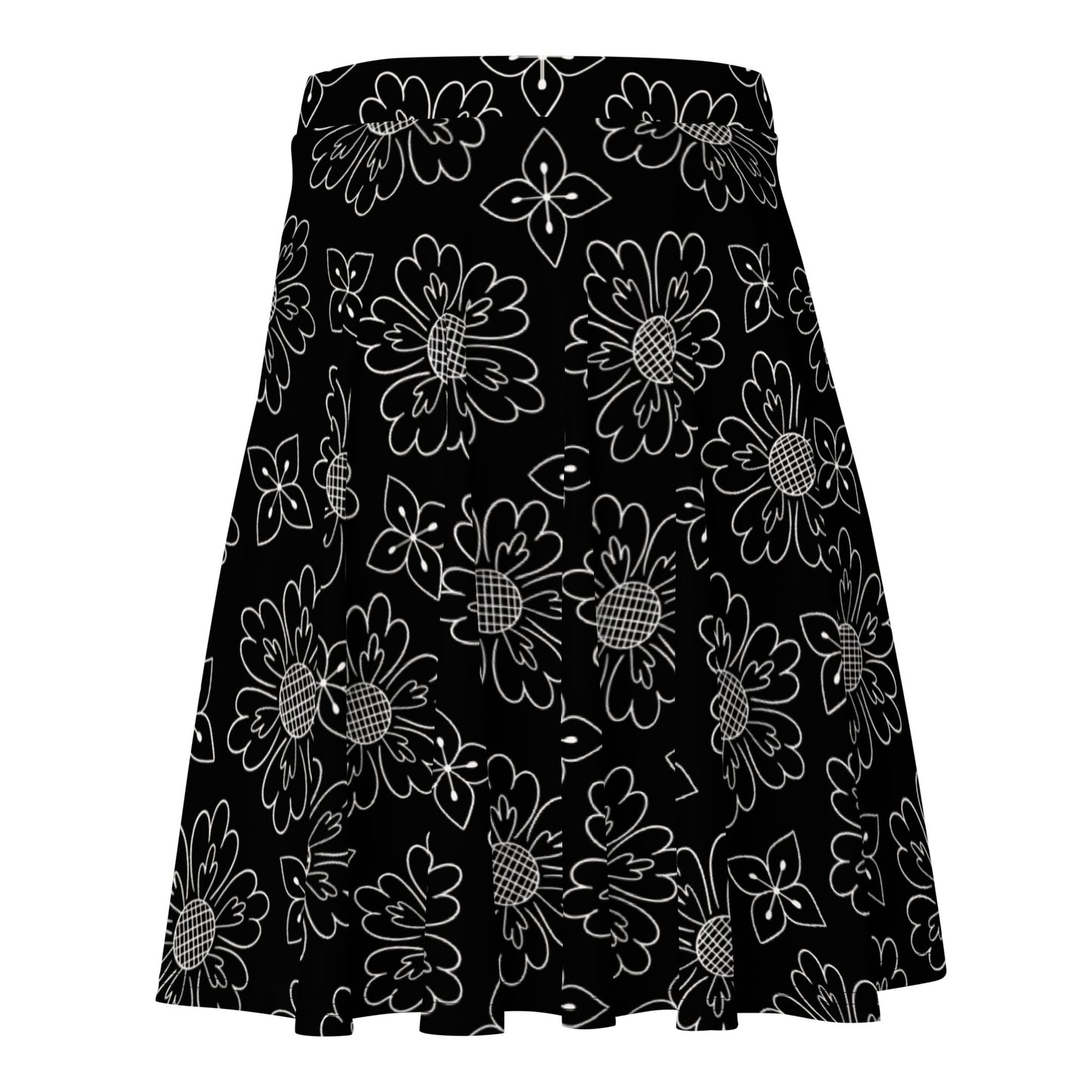 Lovely Flower Black Print Skater Skirt