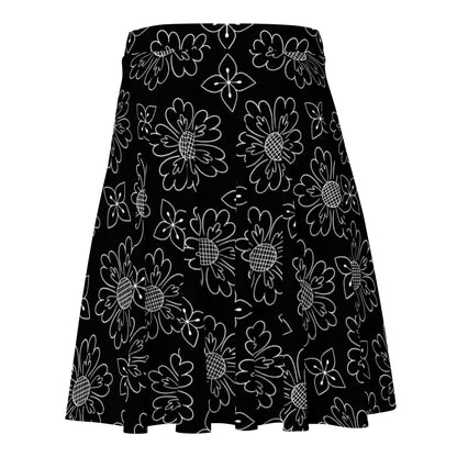 Lovely Flower Black Print Skater Skirt