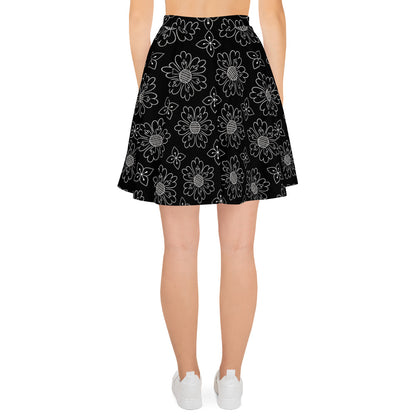 Lovely Flower Black Print Skater Skirt