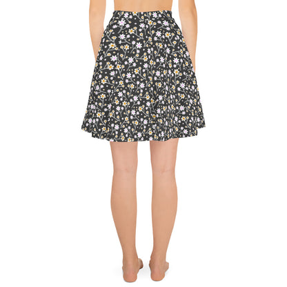 Grey Floral Print Skater Skirt
