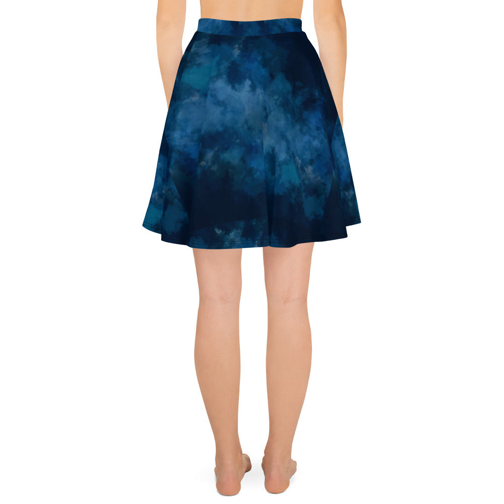 Dark Blue Watercolor Skater Skirt