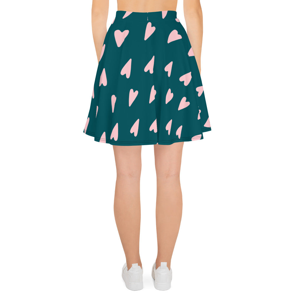 Blue Love Pattern Skater Skirt