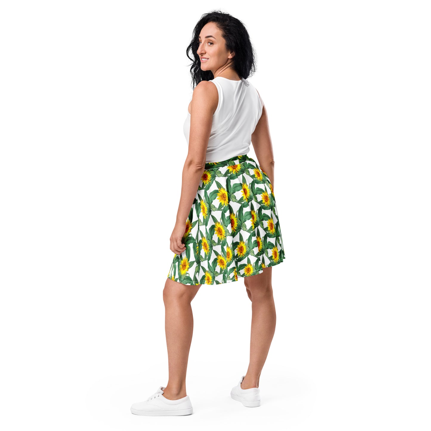 Sunflower Blooming Pattern Skater Skirt