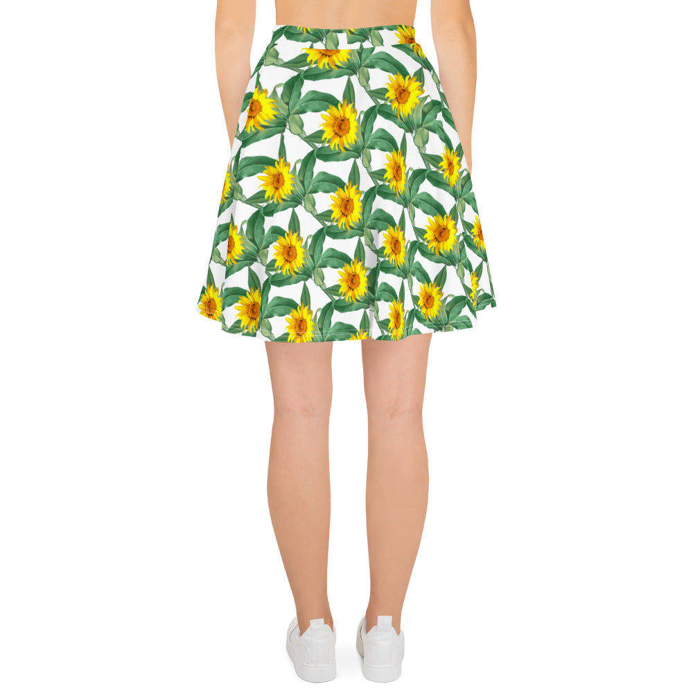 Sunflower Blooming Pattern Skater Skirt