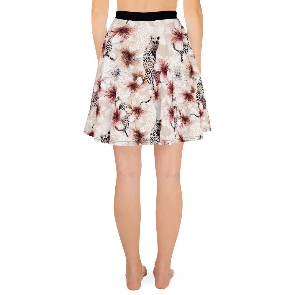 Elegant Cat Silhouette Skater Skirt